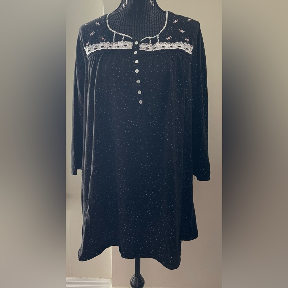 Aria Collection Black White Dotted Cotton Nightdress Size XL